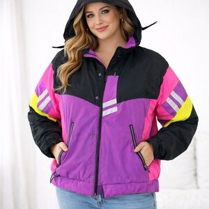 Adventure neon colorblock ski jacket snowboarding jacket winter jacket retro L